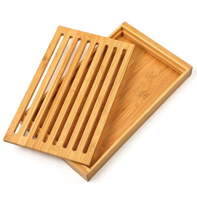 China Sustainable Rectangle Bamboo Notched Cutting Board with Wooden Bread Crumb Catcher Bread Board with Crumb Tray for Cutting and Serving for sale