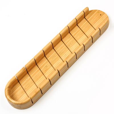 China Long Sustainable High Quality Bamboo Bread Miter French Baguette Bread Cutting Choppers With Slicer Groove Crumb Trays Slotted Guides for sale