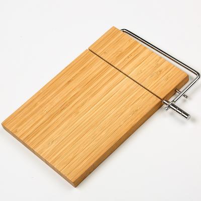 China Eco Friendly Rectangle Bamboo Wooden Cheese Slicing Cutting Board Tray Serving Tray Knife Set with Stainless Steel Wire Slicer for sale