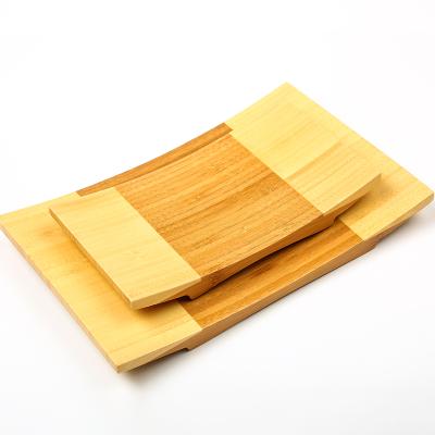 China Sustainable New Design Japanese Style Rectangle Bamboo Sashimi Sushi Board Dish GETA Plates Two Color Wooden Sushi Decorative Serving Tray for sale