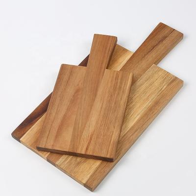 China Sustainable Natural Rectangle 2pcs Set Acacia Wood Pallet Cutting Cheese Charcuterie Board Pizza Tray Serving Cutting Plate with Handle for sale