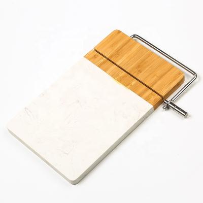 China Hot Sales Rectangle Marble Board and Viable Bamboo Wooden Cheese Cutting Board with Adjustable Thickness Stainless Steel Wire Slicer for sale