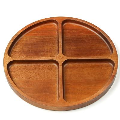 China Sustainable Acacia Wood 4 Compartment Divided Around Serving Tray For Snack Dry Fruit Plate Dessert Dish For Candy Nut Appetizer Breakfast for sale