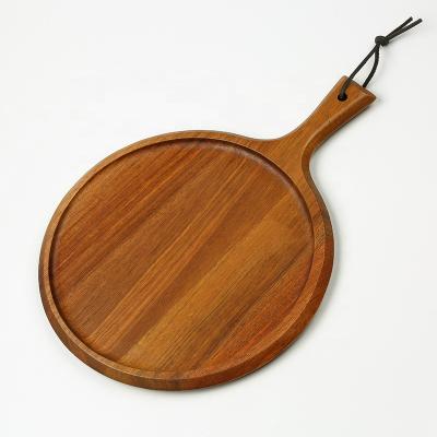 China High Quality Round Shaped Round Pallet Shaped Acacia Beech Wooden Serving Tray Dish Viable Hot Selling Dish With Handle for sale