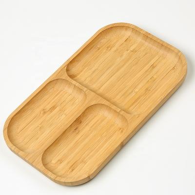 China Bamboo Rectangular Kitchenware Japanese Style Food Serving Tray With 3 Sections Wooden Party Trays Divider Dinner Dish Plates For Snack for sale