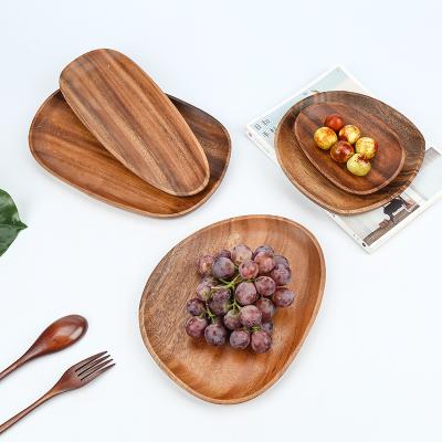 China Creative Hot Selling Kitchen Tableware Irregular Shape Dish Acacia Wood Fruit Dish Bread Dish Bread Dish Serving Tray Snack Tray for sale