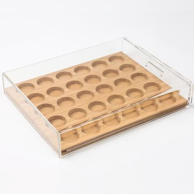 China Compatible Dolce Enthusiast Storage Drawers 30pcs Bamboo Coffee Pod Dispenser Holder CLASSIC Craft Organizer with Acrylic Cover for sale