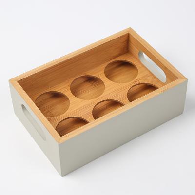 China Multifunctional Bamboo Wooden Holder Tray Egg Storage Organizer Box Household Viable Eggs for 6 Egg Holes with Customized Color Border for sale