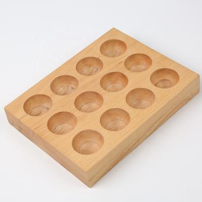 China Viable Usable In Kitchen Fridge 12 Grids Egg Holes Rubber Wooden Egg Station Holder Tray Storage Rack Box Organizer for sale