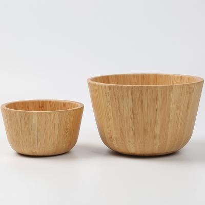 China 2 Size Sustainable Eco Friendly Natural Bamboo Wooden Round Serving Bowls Salad Bowl For Snacks Vegetable Fruit Mixing Bowls for sale