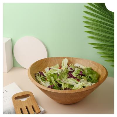 China Viable 100% Natural Wooden Mixing Bowls for Fruit Salads Vegetables Large Round Wave Bamboo Serving Salad Bowl for sale