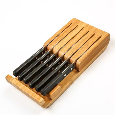 China Sustainable Perfect Natural Bamboo Wooden In-Drawer Knife Storage Rack With 6 Knife Drawer Organizer Knife Block for sale