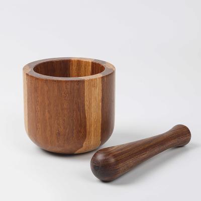 China 2021 Viable Hot Sale Herb Spice Ginger Acacia Wooden Garlic Baby Food Supplement Mortar Solid Crusher and Pestle for sale