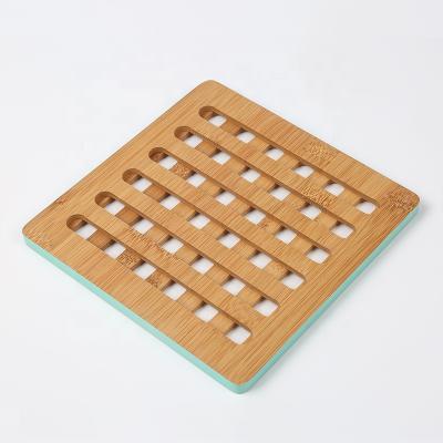 China Natural Square Home Heat Resistant Bamboo Trivet Kitchenware Kitchen Hot Pads With Color Edge for sale