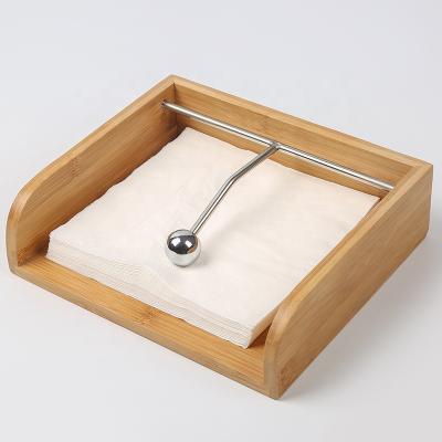 China CLASSIC Eco-Friendly Bamboo Wooden Cloth Napkin Holder With Stainless Steel Weight Guide For Tableware, Kitchen Countertop Design for sale