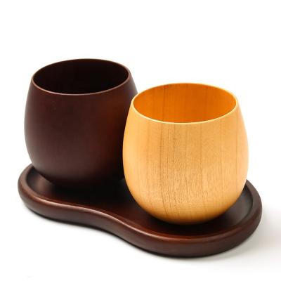 China Large Belly Sustainable Natural Japanese Handmade Reusable Wooden Jujube Cup Water Tea Beer Milk Coffee Two Color Wooden Pot-Puffy Cup for sale