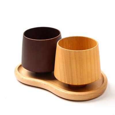 China Low MOQ Retro Design Japanese Style Single Viable Rustic Portable Juice Tea Mug Wooden Closed Angle Cup With Zizyphus Jujube Wood for sale