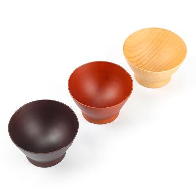 China Sustainable Japanese Style Natural DBR Jujube Wood Salad Serving Bowls And Red Color Trumpet Shape Wooden Salad Bowl With Custom Logo for sale