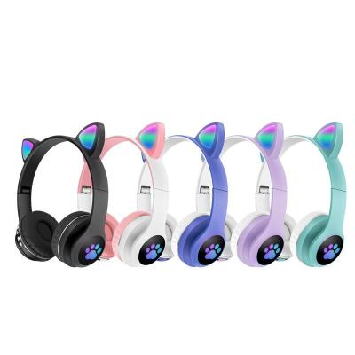 China Cat Ear Gaming Headset Comfortable Wearing with AUX/USB/FM/LED Light Built-in MIC Foldable Wireless Bluetooth Earphone Earphone for sale