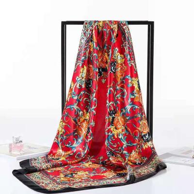 China 90*90CM square big scarf Amazon style satin print AliExpre wild scarf women Custom silk square warm silk scarf ladies new for sale