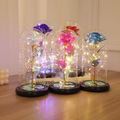 China Creative LED Flower Decoration LED Gold Foil Colorful Glass Dome Gift Box Gift Box Mothers Women Valentines Christmas Celebration Gold Foil for sale