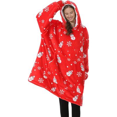 China Adult Sherpa Christmas Hoodie Large Hooded Cover Blanket Anti-Static Oversized Wearable Sweatshirts Blanket for sale