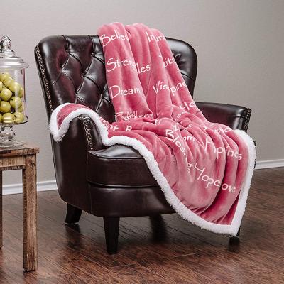 China 100% Polyester Cozi Soft Furry Heavy Winter Throw Anti-Static 2 Layer Heart Digital Printing Sherpa Flannel Blankets for sale