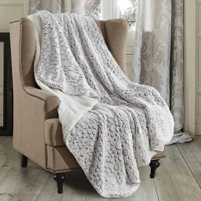 China Hot Selling Anti Dust Mite Double Layer Lambswool Blanket Plush Printing Back Dyeing Knotting Brushed PV Wool Plush Blanket for sale