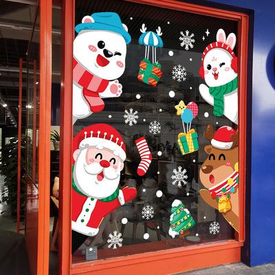 China Removable Waterproof+Eco-friendly Christmas Snowman Santa Claus Window Stickers Cartoon Wall Decals Kids Room Store Bedroom Decor PVC Sticker for sale