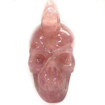 China China Natural Hand Carved Healing Rose Quartz Skulls Crystal Skulls For Decoration for sale