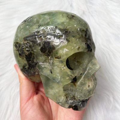 China China Unique Prehnite Crystal Skulls Natural Hand Carved Prehnite Crystal Head Skulls For Decoration for sale