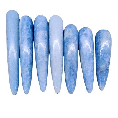 China China Natural Crystal Hand-carved Calcite Gemstone Blue Massage Wand Healing Folk Craft for sale