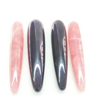 China China Natural Crystal Rose Quartz Hand-carved Stick Black Obsidian Massage Wand Worry Gemstone for sale