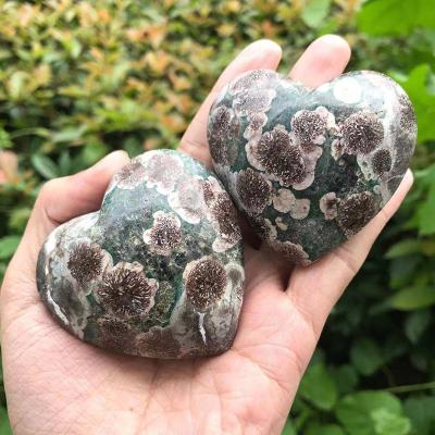 China China new product natural green cherry blossom heart flower quartz crystal heart for decoration for sale