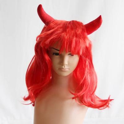 China Beef Libertine Hot Red Curly Horn Horn Costume Props Cosplay Party Halloween Sale Long Curl Wig for sale