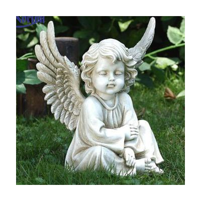 China Modern Stone Carving White Marble Angel Garden Statue Cherub Sculpture For Sale for sale