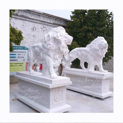 China Modern Factory Wholesale Outdoor Stone Garden Sculpture Hand-carved Large Marble Stone Lion Sculpture for sale