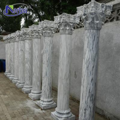 China Solid Natural Hand Carved White Marble Roman Column and Stone Decorative Solid Arabescato Round Pillar for sale