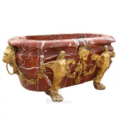 China Freestanding Custom Design Luxury Freestanding Natural Stone Red Marble Bathtub With Metal Legs for sale