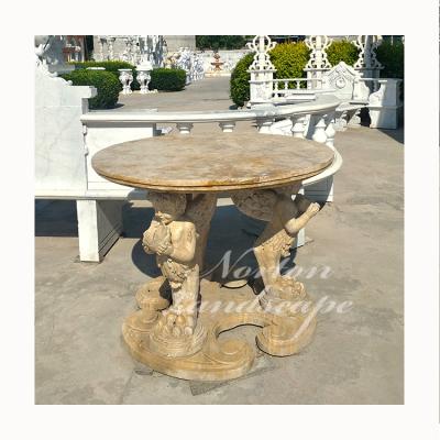 China Modern home used european style granite antique lime round angel statues marble coffee table for sale for sale