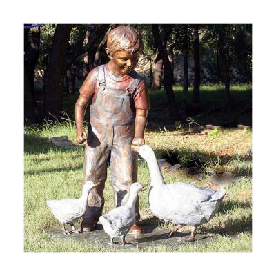 China Europe Outdoor Decor Metal Art Figure Sculpture Life Size Kids And Bronze Goose Statue NT-BSCY006 for sale