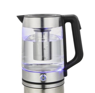 China 360 Degree Rotation Base Keep Warmer Stainless Steel LED Indicator Light Glass Electric Kettle With Removable Tea Infuser JC-EK-012 for sale