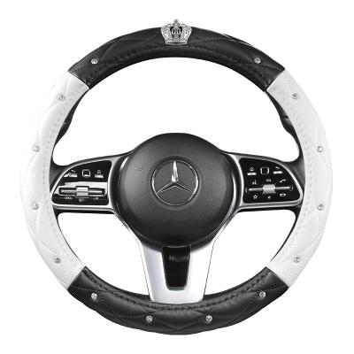 China Diamond New Diamond-studded Women's Universal Size 36-40CM PU Leather Steering Wheel Cover Inlaid With Rhinestone for sale