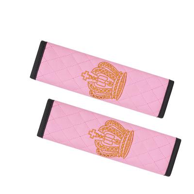 China 2Pcs Universal Diamond Crown PU Leather Shoulder Strap Protective Car Seat Belt Cover for sale