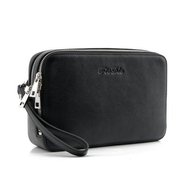 China CSQJB162-001 Clutch Bag CSQJB162-001 Two Zipper Pouch Multifunctional Men Wrist Leather Clutch Bag for sale