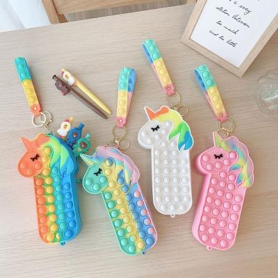 China Rainbow Unicorn Poppings Her Bag Silicone Stress Reliever Push It Bubbles Fidgety Person Toys Bag For Girls for sale