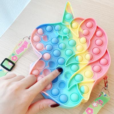 China Rainbow Unicorn Handbag Silicone Stress Reliever Push It Bubbles Poppings Stirring Person Toys Bag for sale