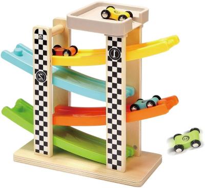 China TOP Funny Educational Toy Toddler Toys For 1 2 Year Old Boy Girl Gifts Race Track Car Wooden Ramp Racers With 4 Mini Cars for sale