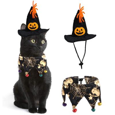 China New Viable Pet Halloween Costume Hat Neck Set Skull Pattern Cat Cape Pet Hat Scarf Set for sale