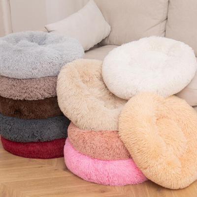 China New Travel Faux Fur Non Slip Dog Beds Warm Comfy Cat Round Pet Bed for sale